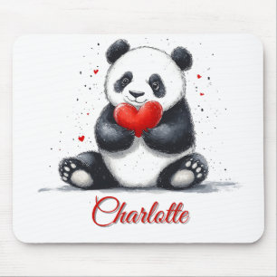 Süßer Panda hält Herz mit anpassbarem Namen Mousepad