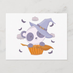 Süßer Panda-Hexenhut und Fledermäuse Halloween Feiertagspostkarte