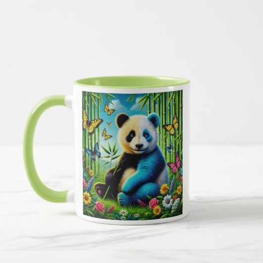 Süßer Panda in einem Bambusgarten. Tasse (Links)