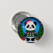Süßer Panda in Weihnachtspullover trägt Santa-Hut Button (Vorne & Hinten)