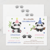 Süßer Panda-Junge und Mädchen gemeinsamer Geburtst Einladung (Vorne/Hinten)