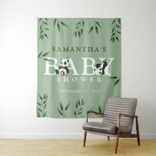 Süßer Panda & Laub neutrale Babyparty Rückwand Wandteppich