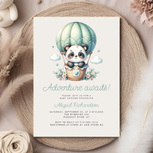 Süßer Panda Mintgrüner Heißluftballon Baby Shower Einladung