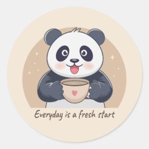 Süßer Panda mit Kaffee Runder Aufkleber