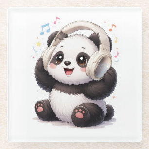 Süßer Panda mit Kopfhörern Untersetzer   Kawaii Mu