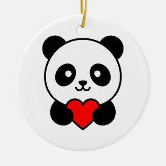 Süßer Panda mit rotem Herzen Minimalistisch Keramik Ornament