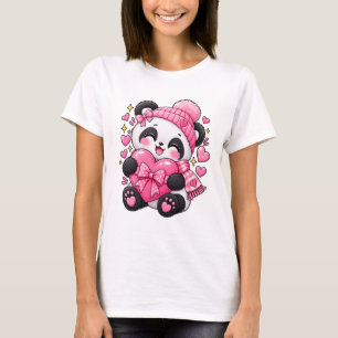 Süßer Panda Rosa Herz Glückliches Design T-Shirt