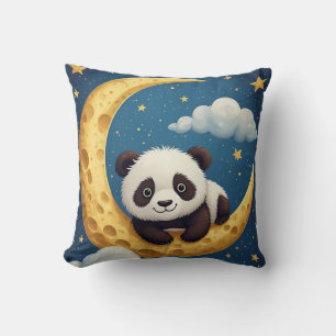 Süßer Panda sitzt auf einem goldenen Halbmond Kissen