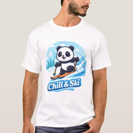 Süßer Panda Skifahren Chill & Ski Winter Design T-Shirt