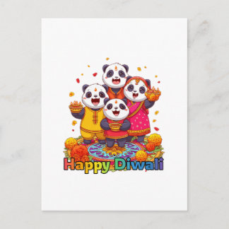 Süßer Panda und Familie feiern hinduistisches Fest Postkarte