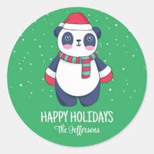 Süßer Panda Weihnachtsmann Weihnachten Schnee Wint Runder Aufkleber
