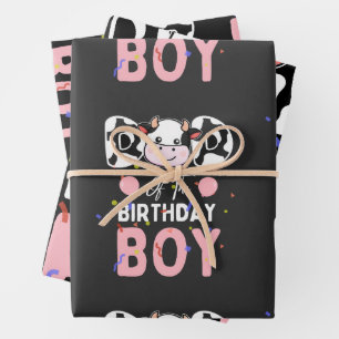 Süßer Papa des Geburtstagsbullen Bauernhof Geschenkpapier Set