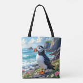 Süßer Papageientaucher am Meeresstrand - personali Tasche (Rückseite)