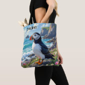Süßer Papageientaucher am Meeresstrand - personali Tasche (Von Nahem)