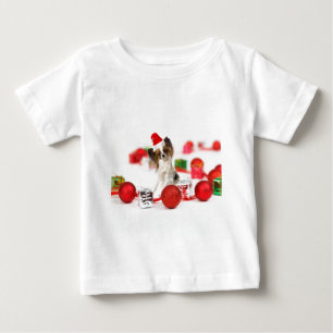 Süßer Papillon-Hund Weihnachten Santa Hut Baby T-shirt