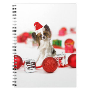 Süßer Papillon-Hund Weihnachten Santa Hut Notizblock