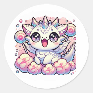 Süßer Pastell-Baby-Drache-Einhorn-Fantasy-Aufklebe Runder Aufkleber