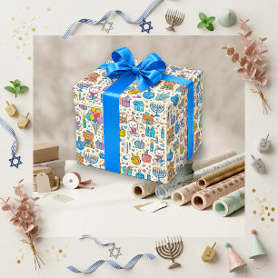 Süßer Pastell-Cartoon-Teddybär Chanukka Geschenkpapier
