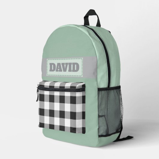 Süßer Pastell-Monogramm-Patch mit Büffelkaromuster Bedruckter Rucksack (Rückseitige Ecke Rechts)
