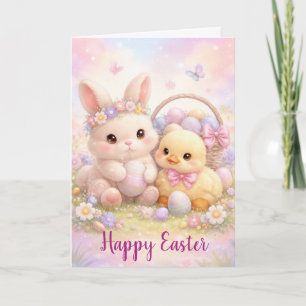 Süßer Pastell-Osterhase und Ente Feiertagskarte