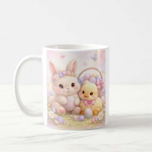 Süßer Pastell-Osterhase und Ente Kaffeetasse (Links)