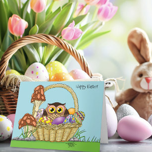 Süßer Pastell-Osterkörbchen-Eulen-Eier-Pilze Karte