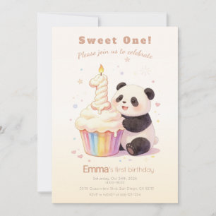 Süßer Pastell-Panda-Baby 1. Geburtstag Einladung