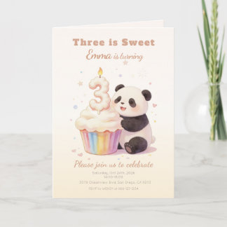 Süßer Pastell-Panda-Baby 3. Geburtstag Einladung
