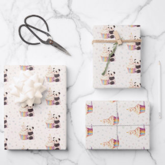 Süßer Pastell-Panda-Baby 3. Geburtstag Geschenkpapier Set