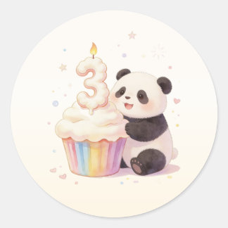Süßer Pastell-Panda-Baby 3. Geburtstag Runder Aufkleber