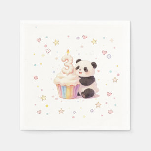 Süßer Pastell-Panda-Baby 3. Geburtstag Serviette