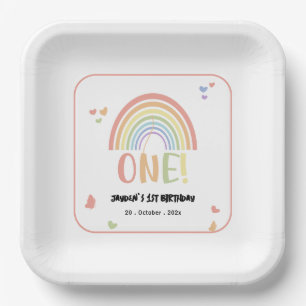 Süßer Pastell-Regenbogen zum 1. Geburtstag Pappteller