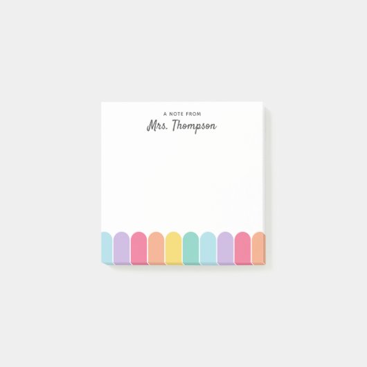 Süßer Pastell-Regenbogenbogen Personalisierter Leh Post-it Klebezettel (Vorderseite)