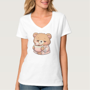 Süßer Pastell-Teddybär trinkt Kaffee-Aufkleber  T-Shirt