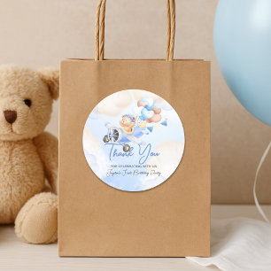 Süßer Pastellblauer Brauner Babybär Danke  Runder Aufkleber