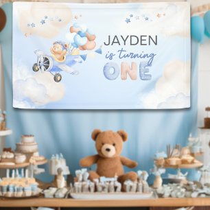 Süßer Pastellblauer Brauner Babybär wird Eins Banner