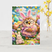 Süßer pastellfarbener Eulen-Hasen Ostern Alles Gut Karte (Gelbe Blume)