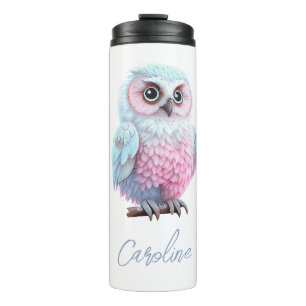 Süßer Pastellrosa und Blau Cartoon Eule Thermosbecher