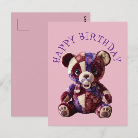 Süßer Patchwork-Kuschel-Bär Postkarte (Vorne/Hinten)