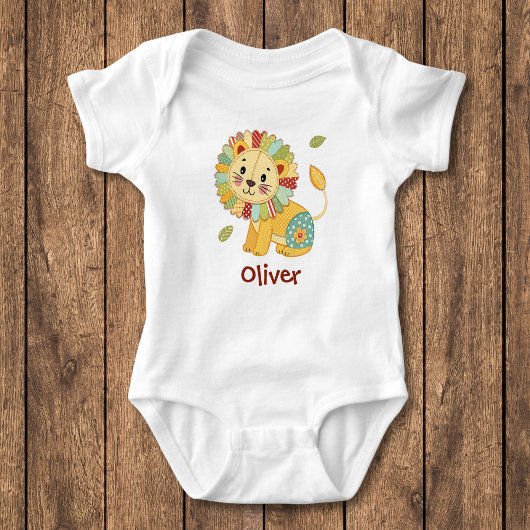 Süßer Patchwork-Löwe Baby Strampler