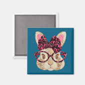 Süßer Patchwork-Osterhase mit Brille rosa Schleife Magnet (Vorderseite/Rückseite)