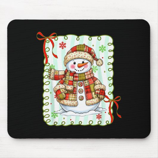 Süßer Patchwork-Schneemann-Bogen Weihnachten Xmas Mousepad (Vorne)
