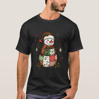 Süßer Patchwork-Schneemann Frohe Weihnachten Xmas  T-Shirt