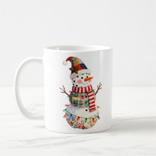 Süßer Patchwork-Schneemann Weihnachtslichter Feier Kaffeetasse