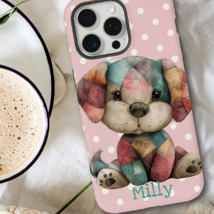 Süßer Patchwork-Welpe Personalisierter Rosa Tupf iPhone 15 Pro Max Hülle