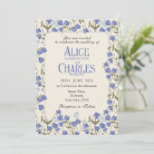 Süßer Pea Blütenblau und Creme Einladung (Stehend Vorderseite)