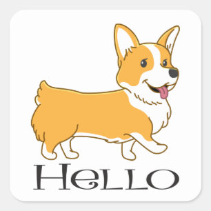 Süßer Pembroke-Corgi-Welpe Hundeliebhaber Hallo Li Quadratischer Aufkleber