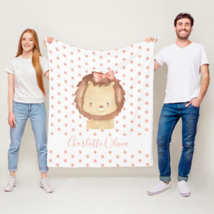 Süßer personalisierter Aquarell-Baby-Löwe rosa flo Fleecedecke