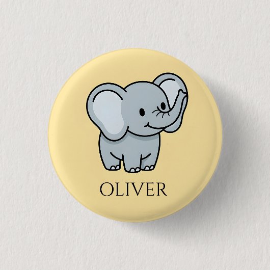Süßer personalisierter Baby-Elefant Kindername Button (Vorderseite)