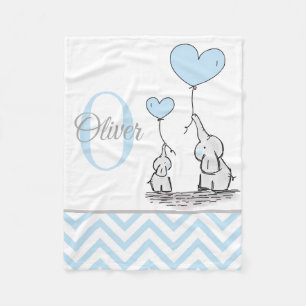 Süßer personalisierter blau-grauer Elefant Chevron Fleecedecke